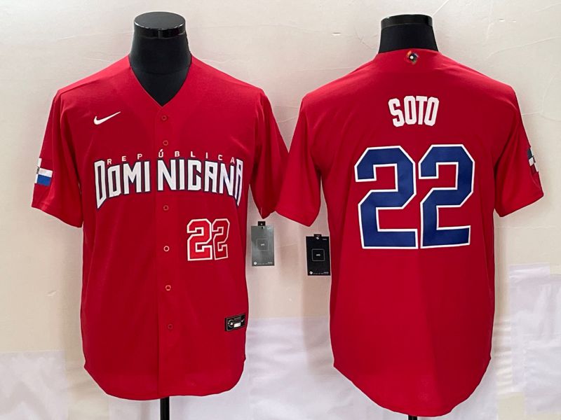 Men 2023 World Cub Dominicana #22 Soto Red Nike MLB Jersey2